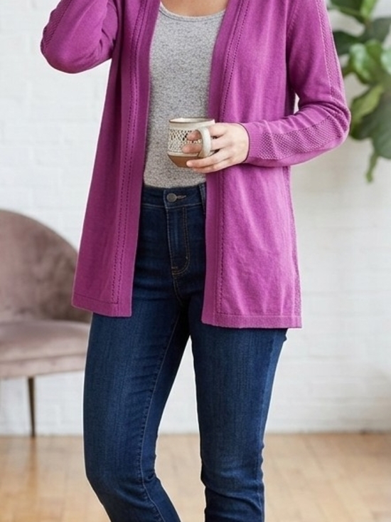 Talbots Sweaters - Talbots Women's XL Regular Solid Purple Knit Open Front Long Sleeve Cardigan